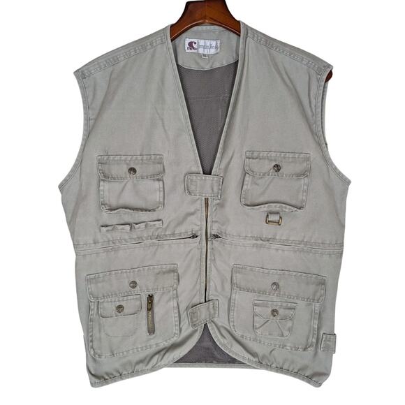 Vintage Fishing Vest Size XXL Beige Khaki Canvas Multiple Pockets Mankesi - Picture 1 of 6